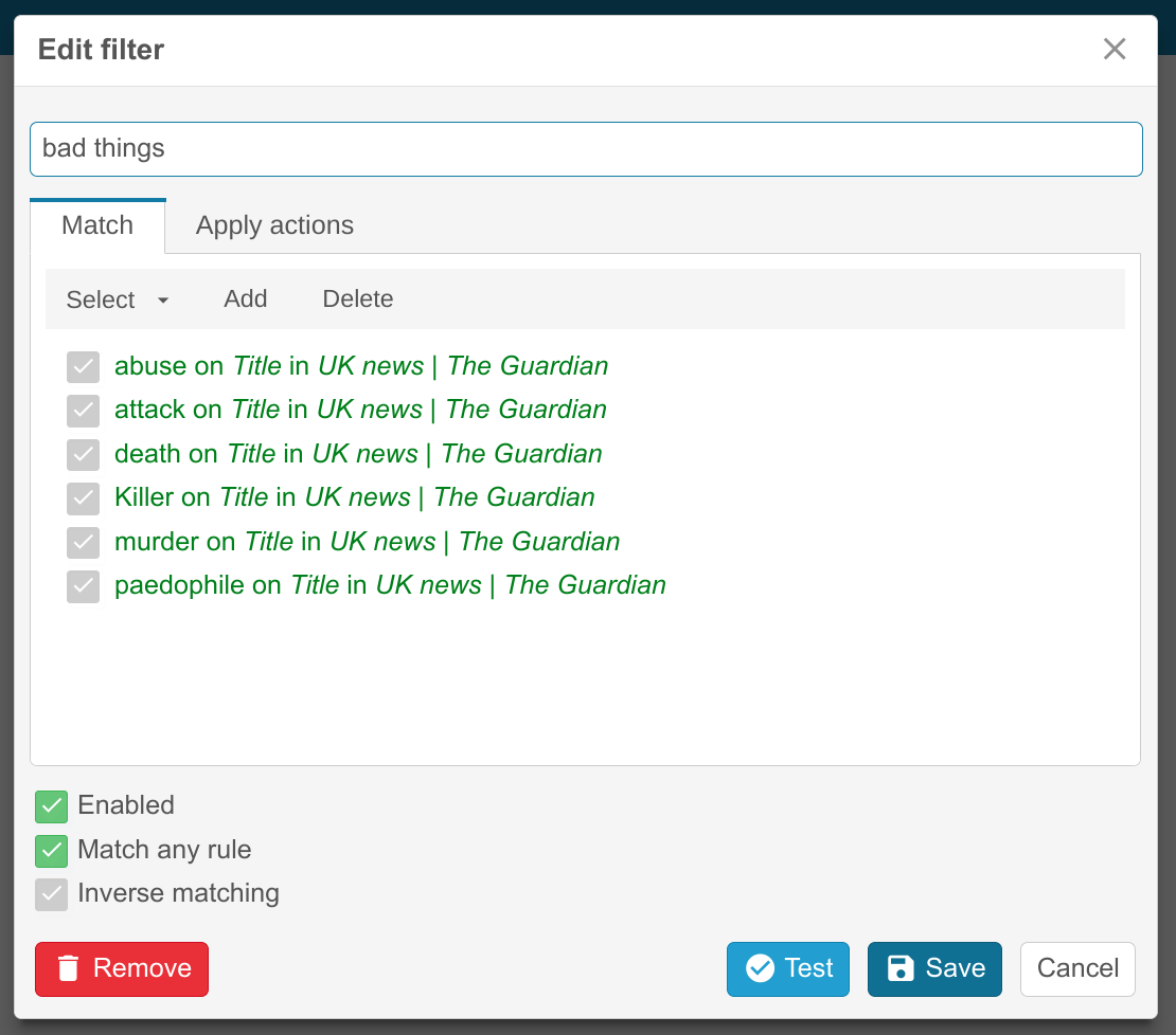 Filtering RSS